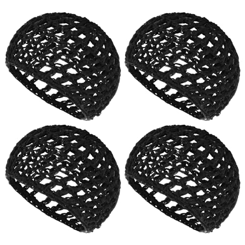 WLLHYF Black Crochet Knit Hair Nets Pack for Women - Fitted Sleep & Hair Cover Wraps