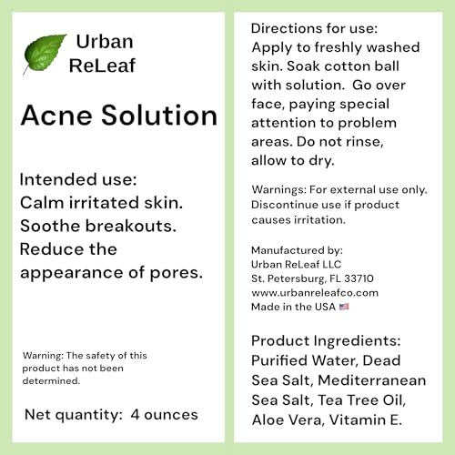 Urban ReLeaf Acne Solution Facial Toner, 4 Fl Oz - Soothe Breakouts & Reduce Pores