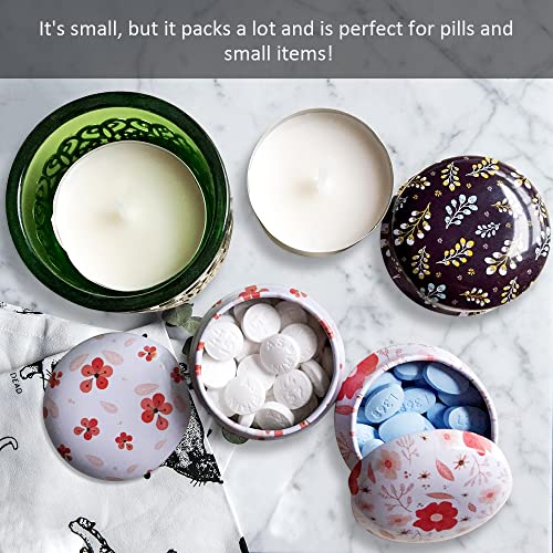 Mini Tinplate Candle Jars with Lids - Classic Flowers & Plants Set, Reusable Travel Containers, 12 pcs