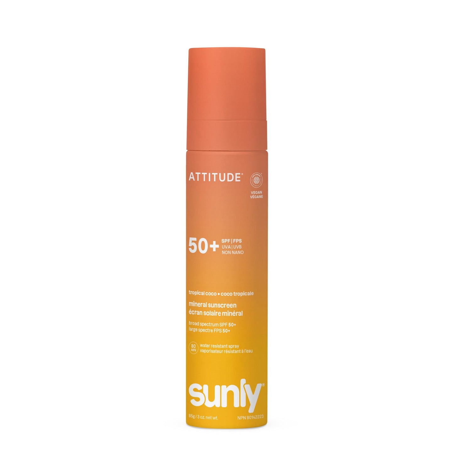 ATTITUDE Mineral Sunscreen Lightweight Lotion SPF 50, Broad Spectrum Zinc Oxide, EWG Verified, Non-Nano, Water-Resistant, Non-Greasy for Face & Body, Tropical Coco Scent, 3 Oz