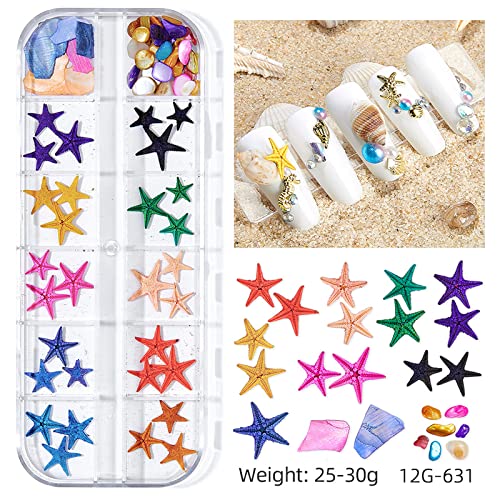 3 Boxes Beach Nail Art Charms Set - 12 Styles Seashell Starfish Conch Rhinestones