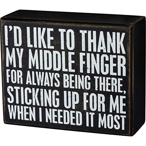 Primitives by Kathy Classic Black & White Box Sign - Middle Finger
