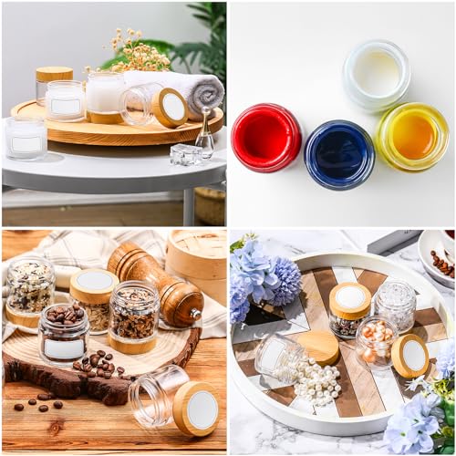 Layhit 12 Pcs 2oz Glass Jars with Wood Lids - Clear Containers for Creams & Lotions