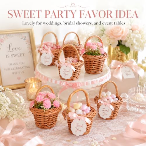 VOSAREA Mini Wicker Baskets Set - 10 Small Craft Baskets with Handles for Dollhouse Decor & Party Favors