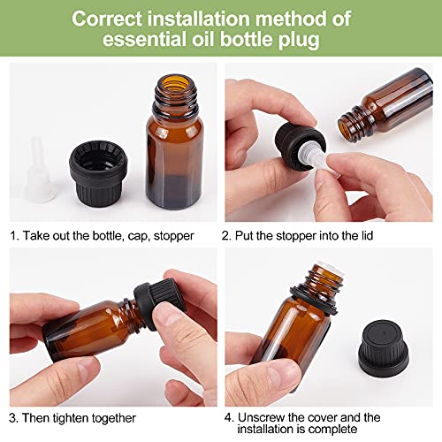 BENECREAT 24 Pack 10ml Brown Glass Essential Oil Bottles with Droppers & Funnels