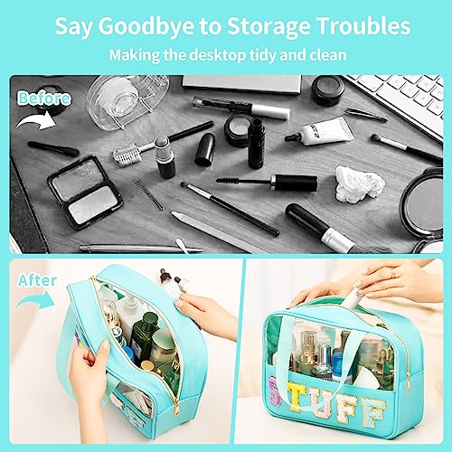 Eurovicky Clear Makeup Bag with Chenille Letter Patches - Waterproof Travel Toiletry Organizer