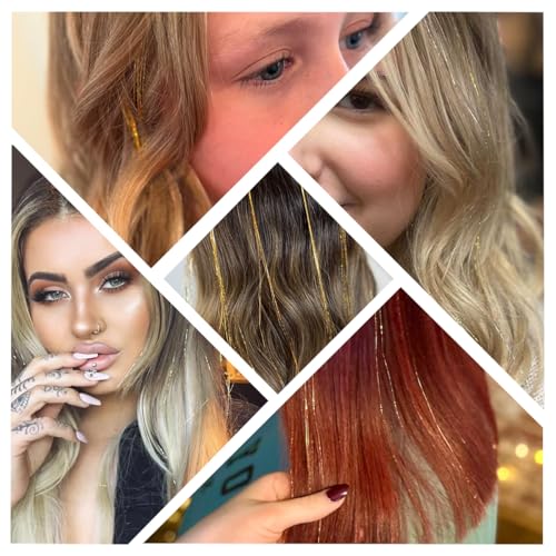 ShowJarlly Gold Hair Tinsel Kit - 18 Pcs Clip-In Extensions