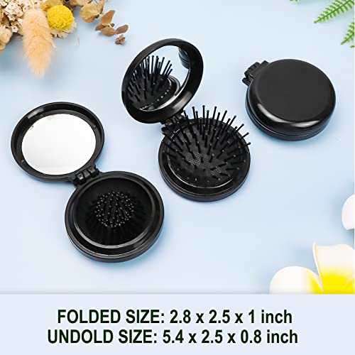 20 Pack Folding Travel Hair Brushes with Mirrors - Black, Compact & Detangling