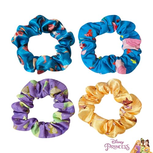 Disney Princess Scrunchies for Girls - 4 Large Character Hair Accessories