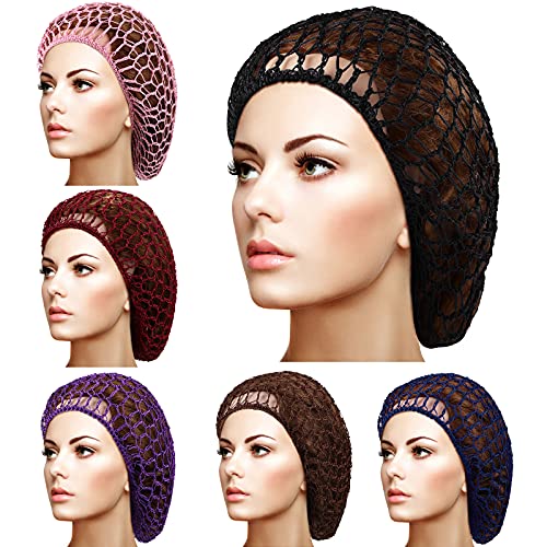 Geyoga 6 Pcs Dark Color Hair Net Snoods for Women, Breathable & Elastic