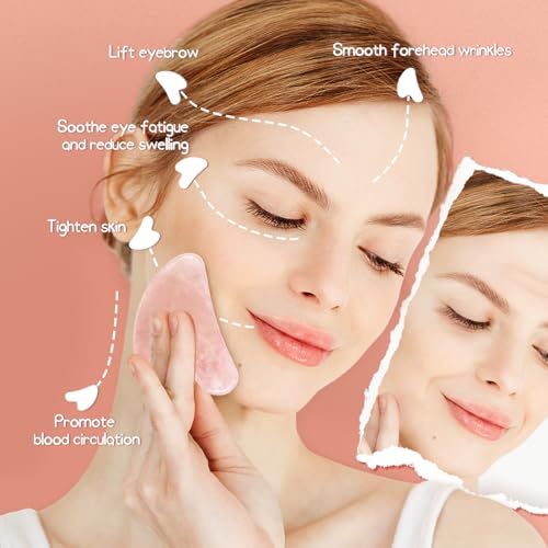 Rose Quartz Gua Sha Tool for Face & Body - Heart-Shaped Massage Stone