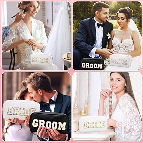 Oudain Bride and Groom Makeup Bag Set - 2 Pcs PU Leather Travel Pouch