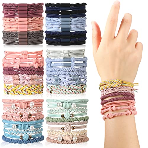 Cindeer 60 Pcs Boho Elastic Hair Ties & Bracelets Set - No Damage Soft Bands