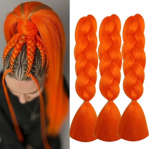 Herina 24-Inch Orange Jumbo Braiding Hair Extensions - 3 Pack Synthetic