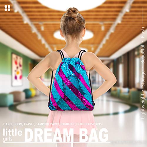 GA&EN Mermaid Reversible Sequin Drawstring Backpack - Blue/Violet Red
