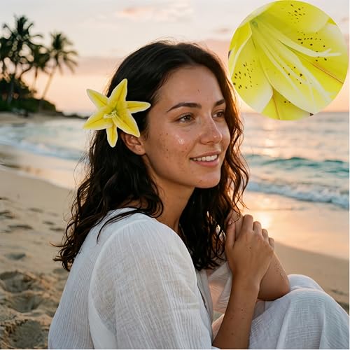 Fosrisix 3-Pack Large Plumeria Hair Clips – Tropical Lily Floral Hair Barrette in Pink/Orange/Yellow (Orange Yellow Pink)