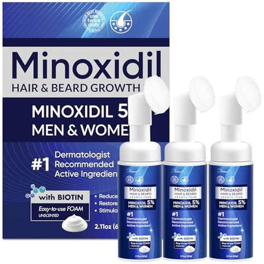 5% Minoxidil Foam for Men, Minoxidil for Men Foam, Minoxidil for Women Hair Growth with Biotin & Castor Oilfor Thicker, Fuller Hair, Fast-Absorbing Formula 180ML-3 Packs