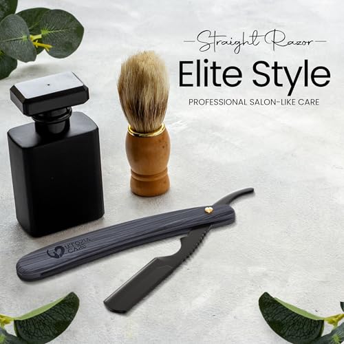 Utopia Care Black Straight Razor for Men with Wooden Handle & 100 Blades, Professional Barber Shaving Kit