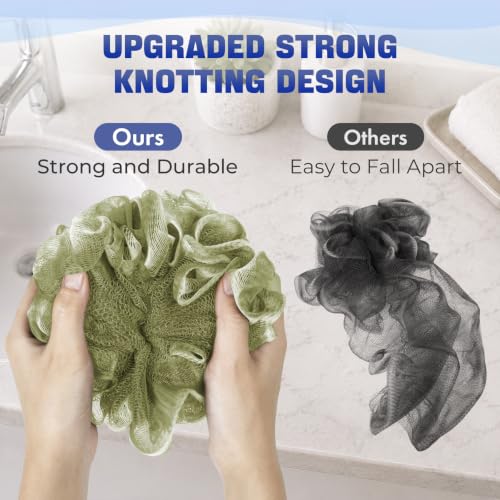 AmazerBath Large Exfoliating Loofah Set of 4 - White, Grey, Pink, Army Green
