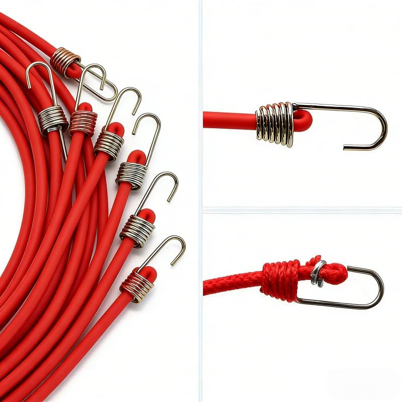 Heavy Duty Bungee Cords - 10 Pack Durable Black Elastic Straps with Metal Hooks for Camping, Cargo Securing & Outdoor Use