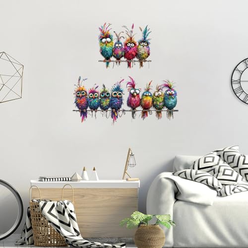 9-Piece Colorful Watercolor Bird Vinyl Wall Decals Set