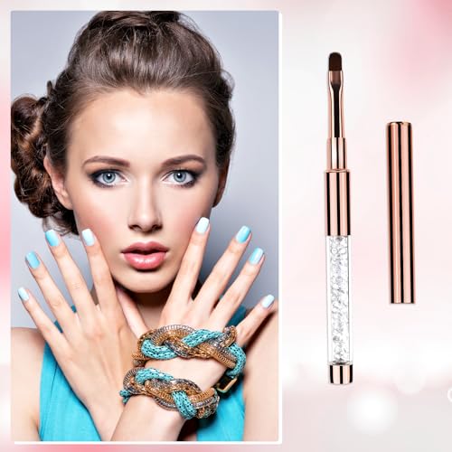 Hariendny 2Pcs Oval Gel Nail Brush Set with Rhinestone Handle