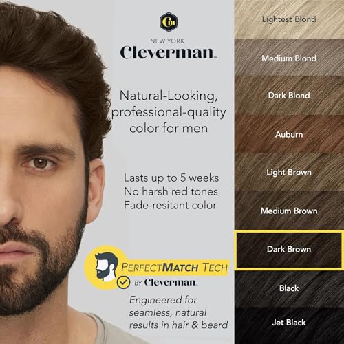 Reusable Hair & Beard Dye for Men ? Dark Brown 3.1 | Up to 5 Uses, 7 Minutes | Natural Gray Coverage, No-Drip Cream with SkinArmour¢ç ? Cleverman