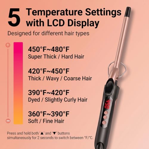 MELYDO Rose Gold 1/2 Inch Curling Iron for Short Hair, Dual Voltage Travel Wand