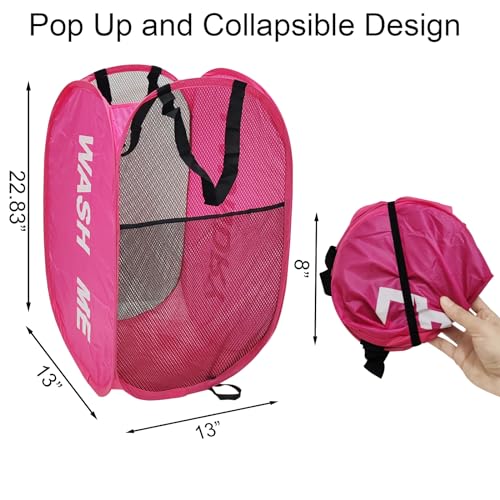 2-Pack Collapsible Laundry Baskets with Side Pocket - Black & Pink