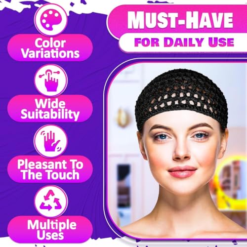 2 Pcs Crochet Hair Net for Sleeping, Breathable, Polyester (Black)