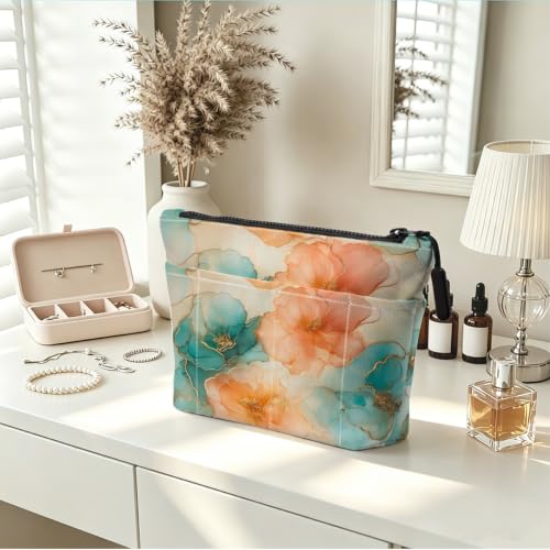 Watercolor Floral Makeup Bag 1463, Large Travel Toiletry Pouch with 8 Pockets