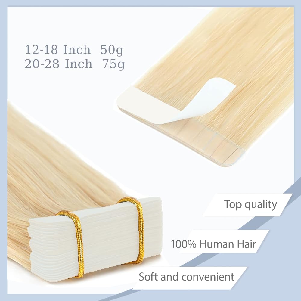 #613 Blonde Tape in Extensions Human Hair 28 Inch 613 Straight Tape in Seamless Extensions Real Human Hair Skin Weft Seamless Invisible Remy Hair 40g 10Pcs.