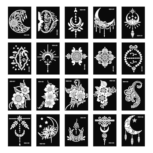 20 Sheets Temporary Tattoo Stencil Kit Mehn di Stencils for Kids Teens Adults