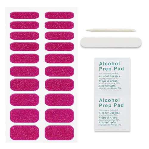 JMEOWIO Pink Glitter Semi Cured Gel Nail Art Stickers - 20 Strips