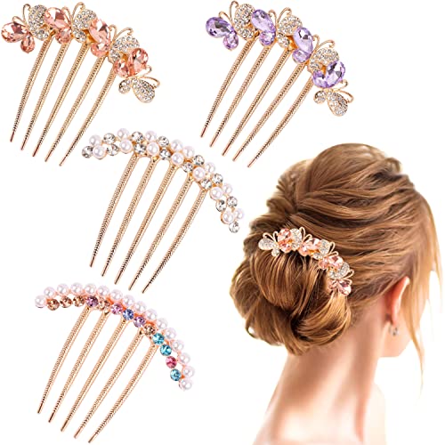 MIKIMIQI Pearl Rhinestone Butterfly Hair Fork Clips for Updo & Vintage Styles