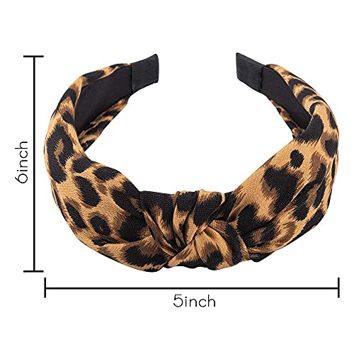 KICOSY 2PCS Wide Non-Slip Leopard & Black Knot Headbands for Women & Girls