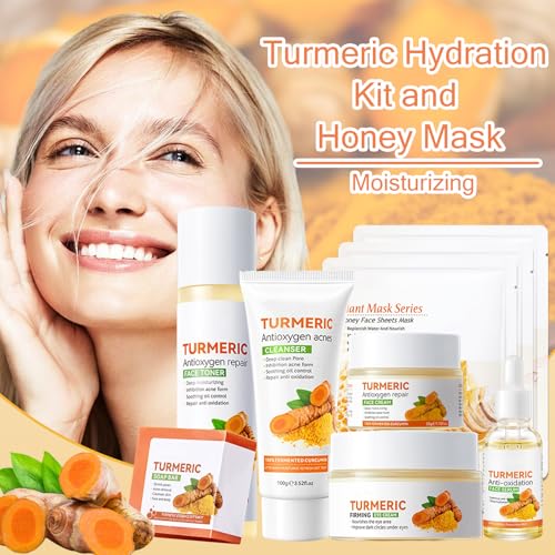 Turmeric Skin Care Set - 9 Pcs with Honey Masks, Soap & More