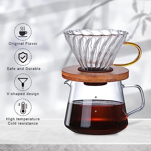 Gute Glass Pour Over Coffee Dripper with Bamboo Stand - 1-4 Cups
