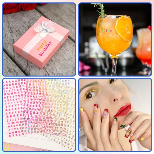 Colorful Tiny Letter Stickers 3mm for Scrapbooking & Nail Art, 8 Sheets