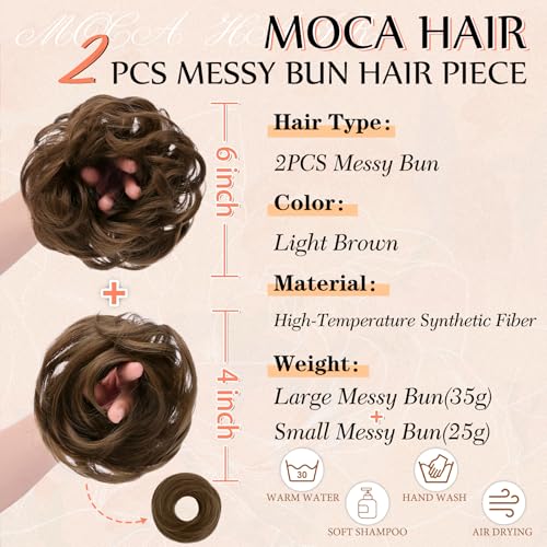 Light Brown 2PCS Messy Bun Hair Pieces for Women Synthetic Hair Extensions