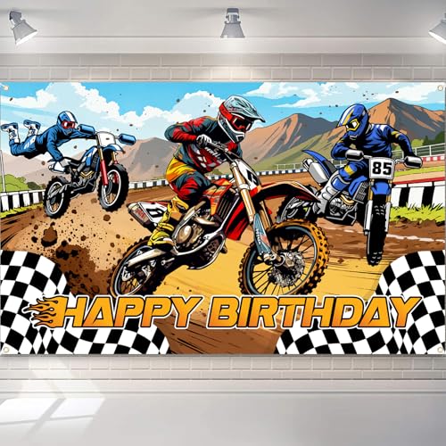 Dirt Bike Birthday Banner Backdrop - Motocross Party Decorations