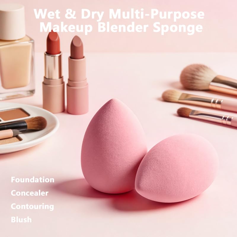 Makeup Sponge Set - 6 Latex-Free Blending Sponges in Pink