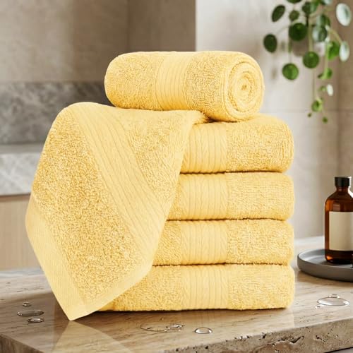 Ample Decor Yellow Washcloth Set of 5 - 100% Cotton, 600 GSM