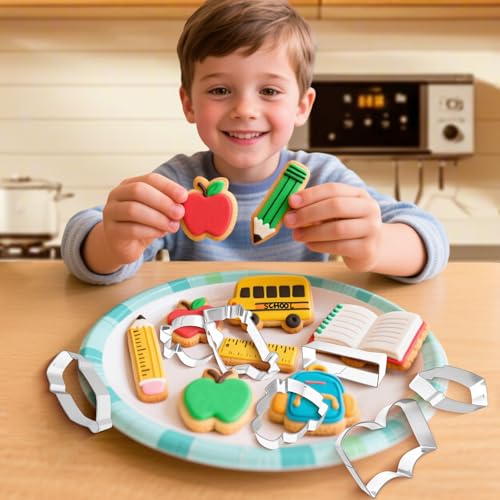 9-Piece School-Themed Cookie Cutters Set - Stainless Steel Baking Molds