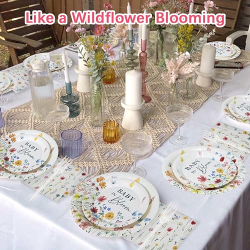 Wildflower Baby in Bloom Baby Shower Plates Set for 25 Guests