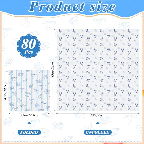 Coastal Napkins - 80 Pcs Ocean Blue 2-Ply Decorative Napkins for Parties & Crafts