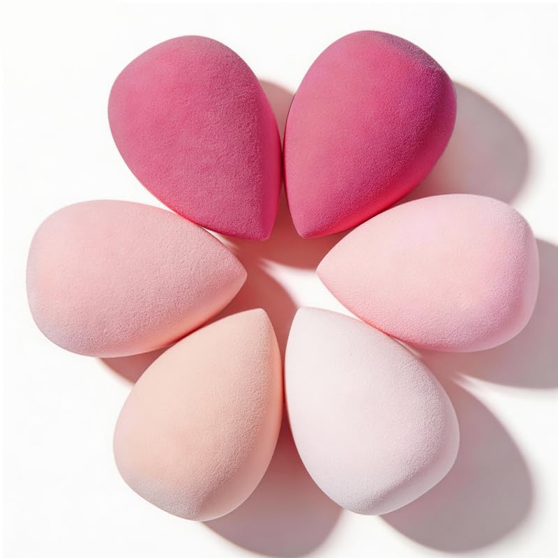 Makeup Sponge Set - 6 Latex-Free Blending Sponges in Pink