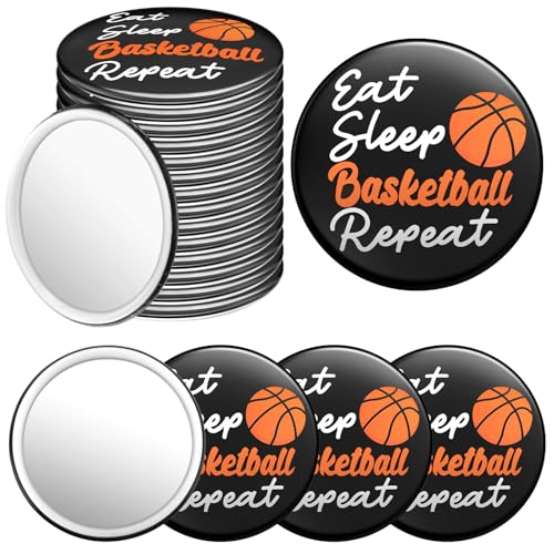 Yookeer 18 Pack Portable Basketball Makeup Mirrors for Team Gifts, 2.76 Inch Compact Sport Pocket Mirrors for Purse and Bag