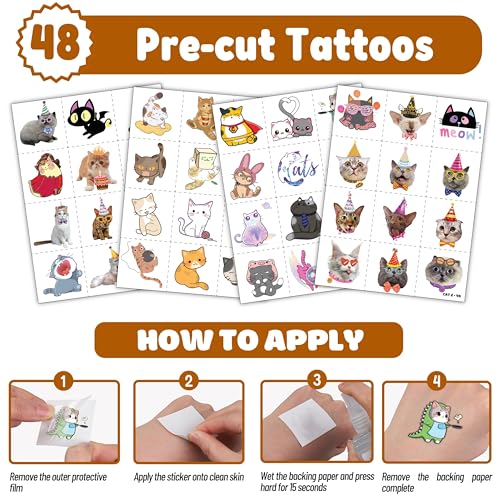 Cat Party Favors Set with Temporary Tattoos & Slap Bracelets - 72 Pieces
