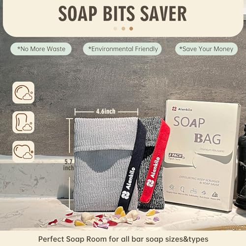 Exfoliating Soap Saver Bags - 2 Pack Gray Foaming Pouches